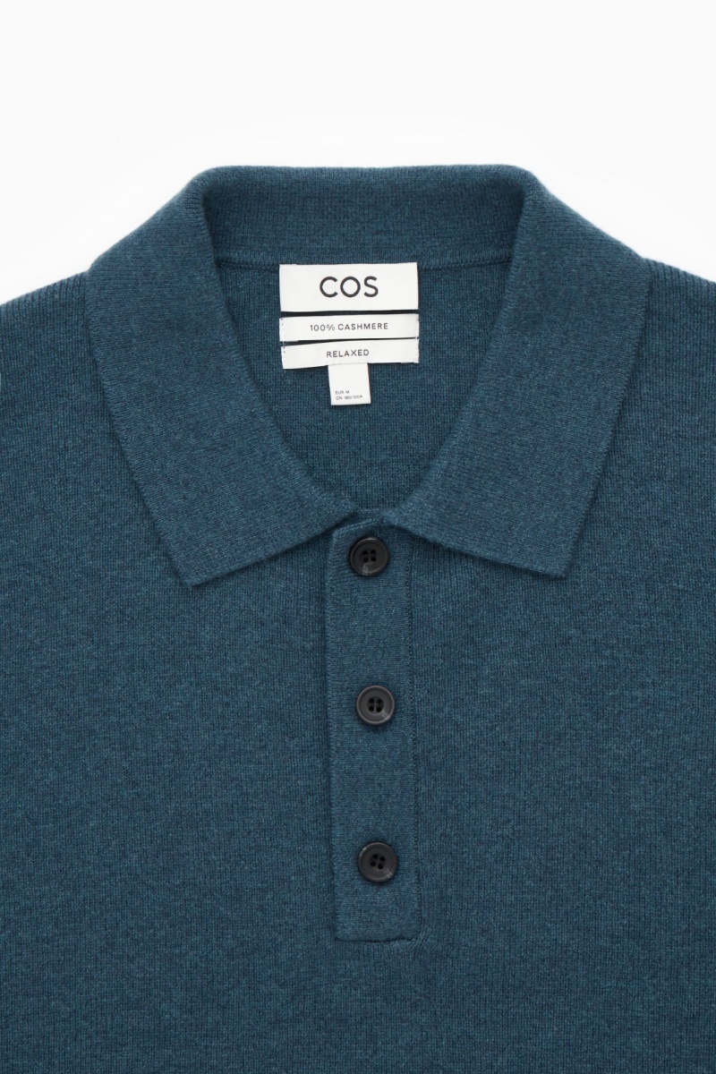 Men's COS Pure Cashmere Polo Shirts Turquoise NZ-41ENRCWSH