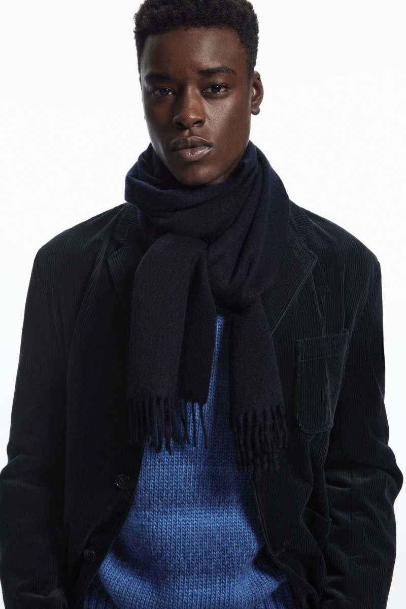 Men's COS Pure Cashmere Scarf Navy NZ-21YOWJXZE