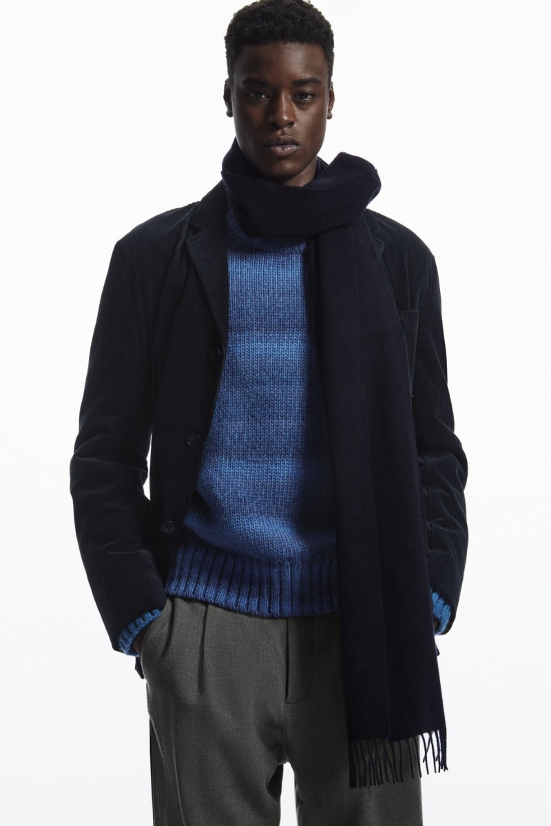 Men\'s COS Pure Cashmere Scarf Navy NZ-21YOWJXZE