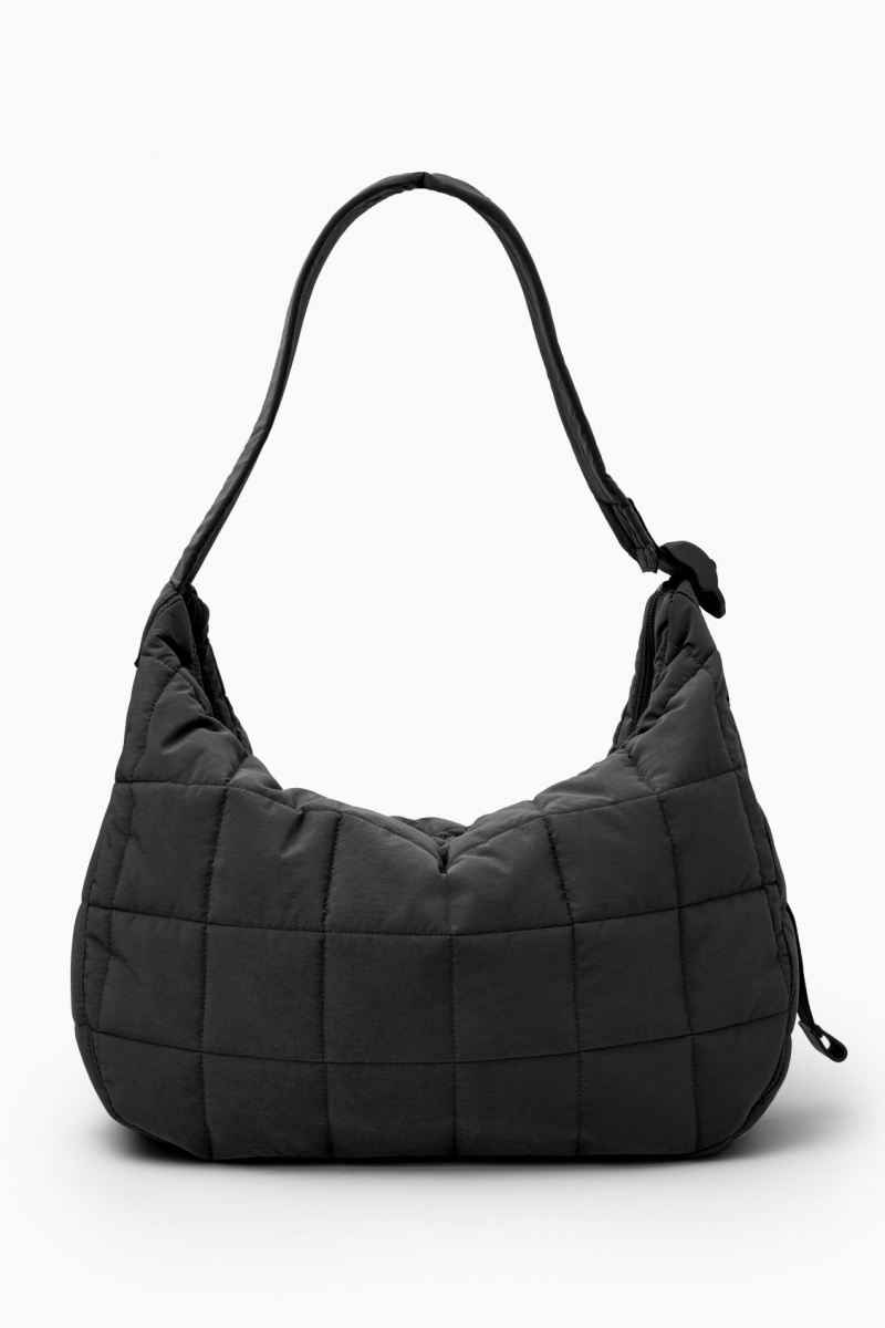 Men's COS Quilted Messenger Ripstop Crossbody Bag Black NZ-81WYSREXG