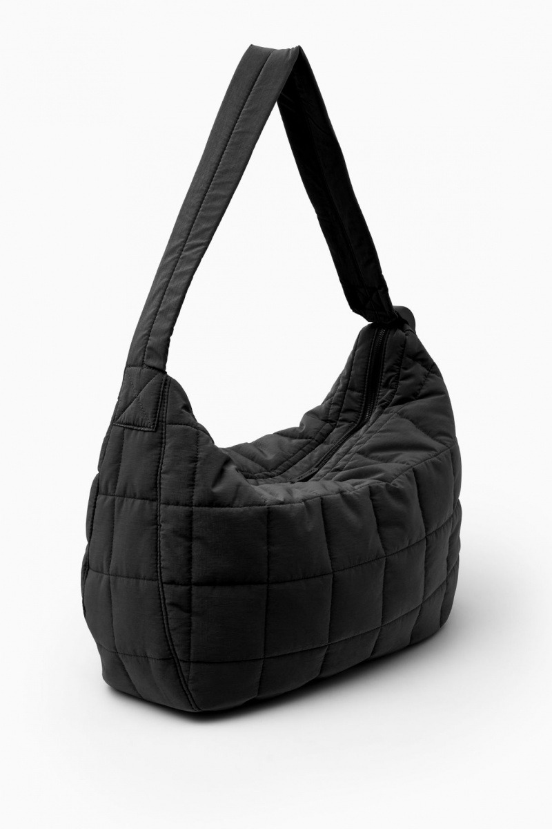 Men's COS Quilted Messenger Ripstop Crossbody Bag Black NZ-81WYSREXG