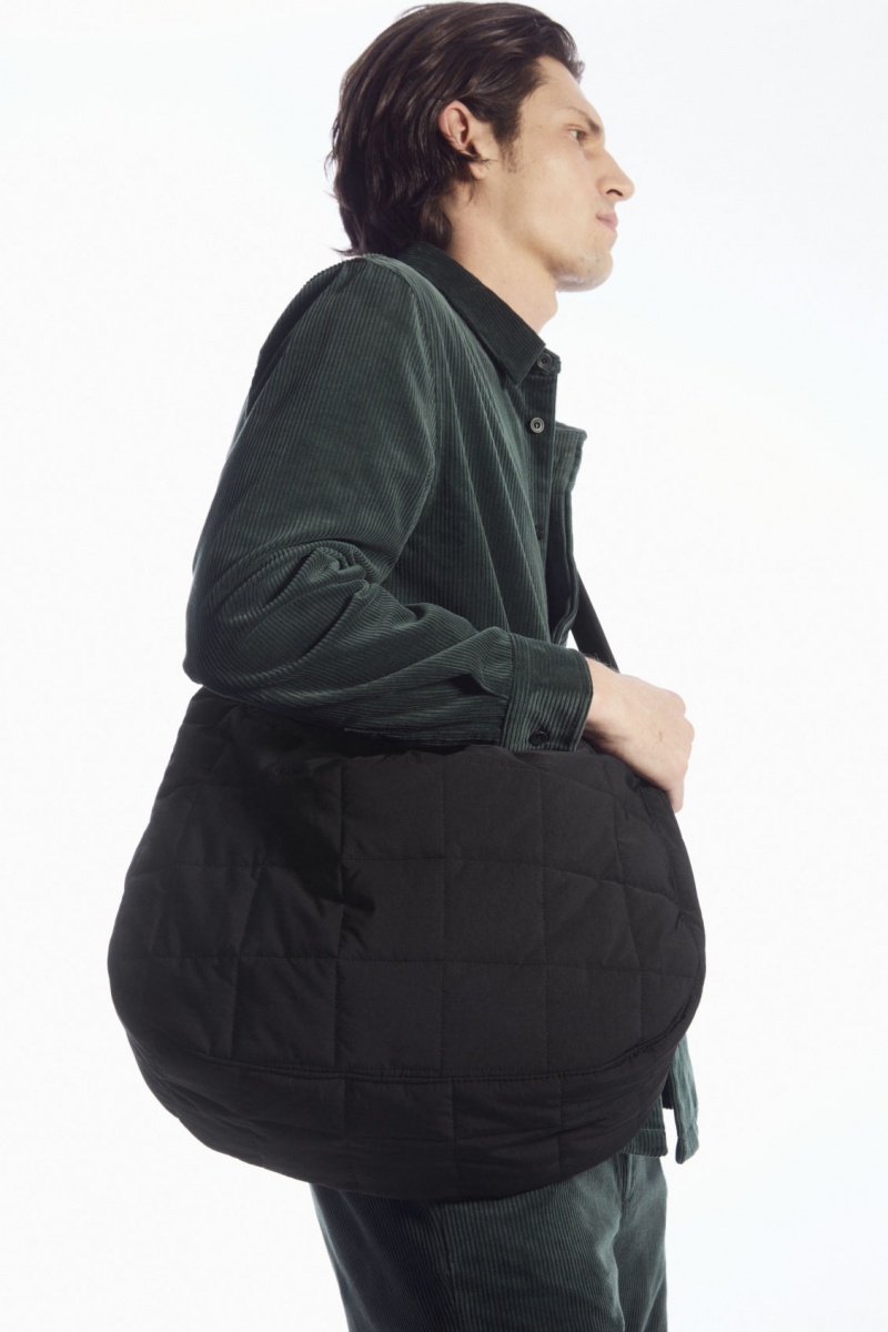 Men\'s COS Quilted Messenger Ripstop Crossbody Bag Black NZ-81WYSREXG