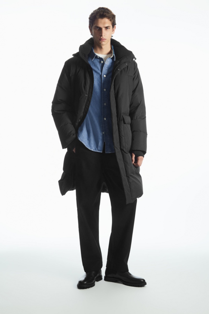 Men's COS Recycled-Down Puffer Coats Black NZ-79FTMAKRO