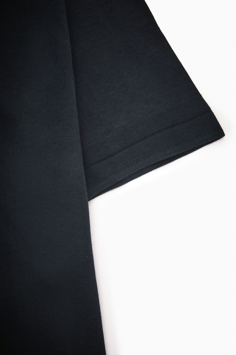 Men's COS Regular-Fit Knitted-Cuff T-Shirt Navy NZ-67CDAHLKJ