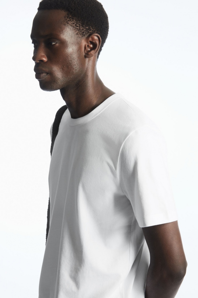 Men's COS Regular-Fit Mid-Weight Brushed T-Shirt White NZ-67UXCRFLJ