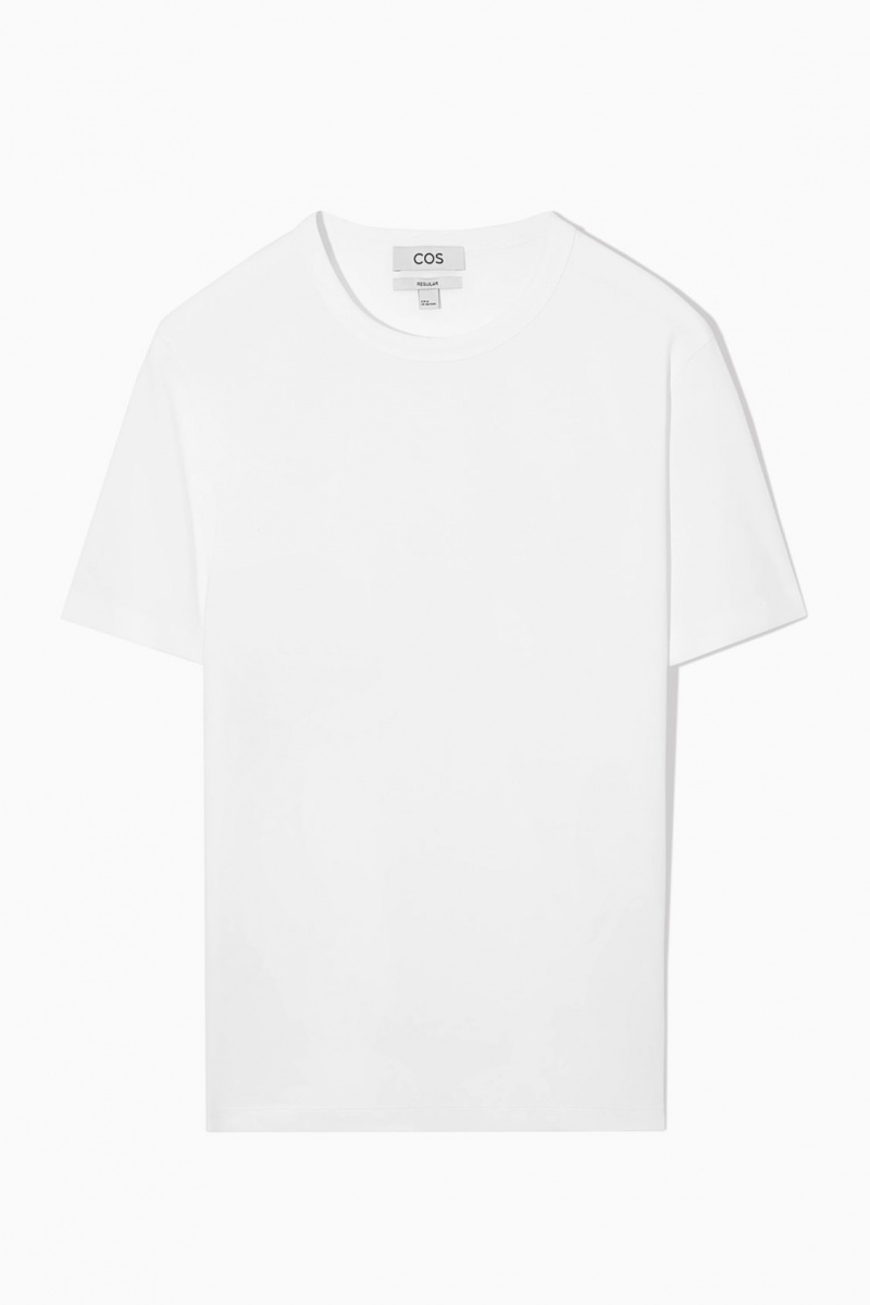 Men's COS Regular-Fit Mid-Weight Brushed T-Shirt White NZ-67UXCRFLJ