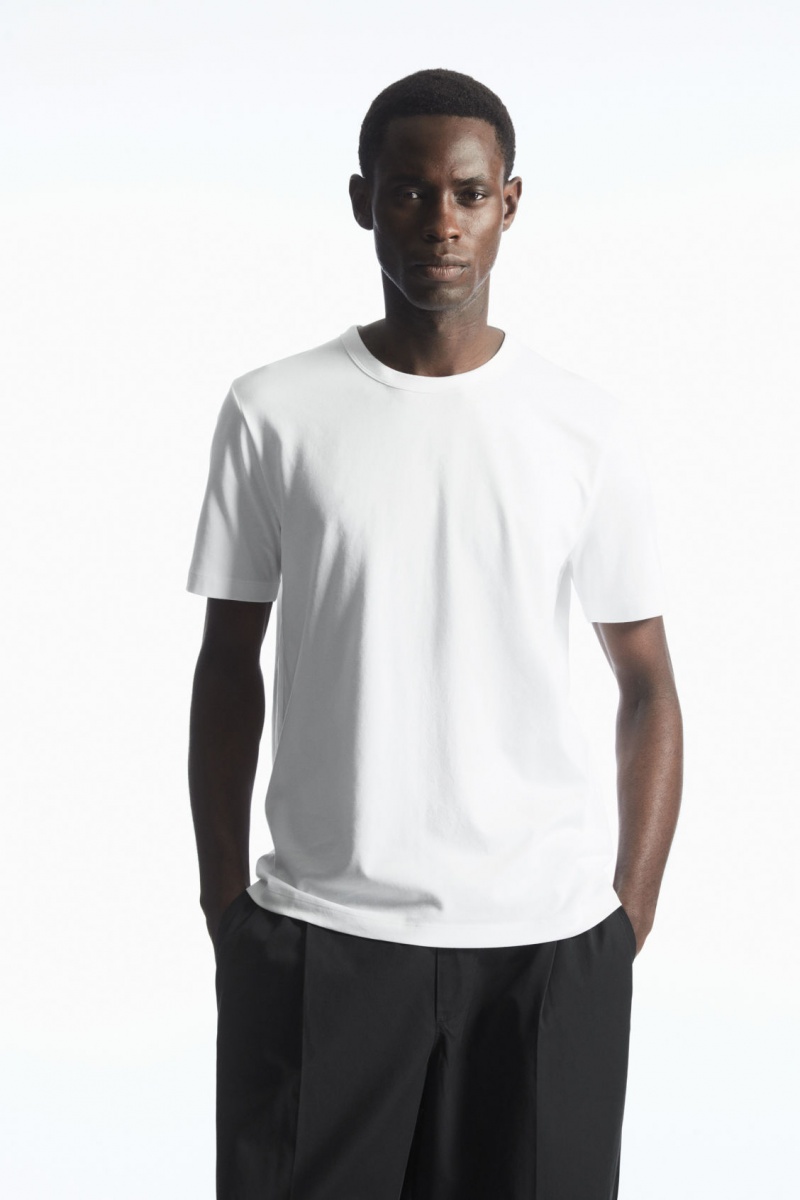 Men\'s COS Regular-Fit Mid-Weight Brushed T-Shirt White NZ-67UXCRFLJ