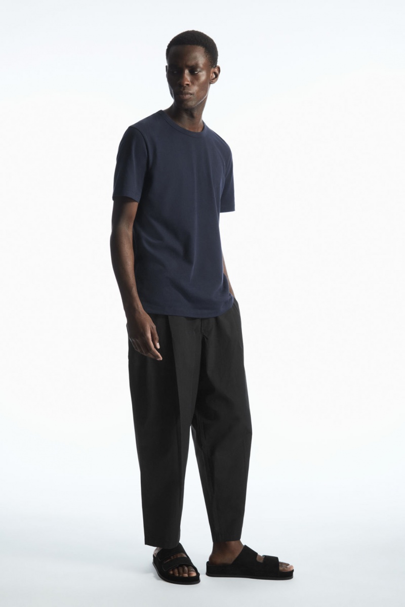 Men's COS Regular-Fit Mid-Weight Brushed T-Shirt Navy NZ-64SWPIHVE