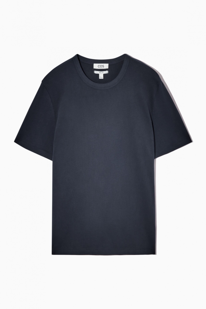 Men's COS Regular-Fit Mid-Weight Brushed T-Shirt Navy NZ-64SWPIHVE