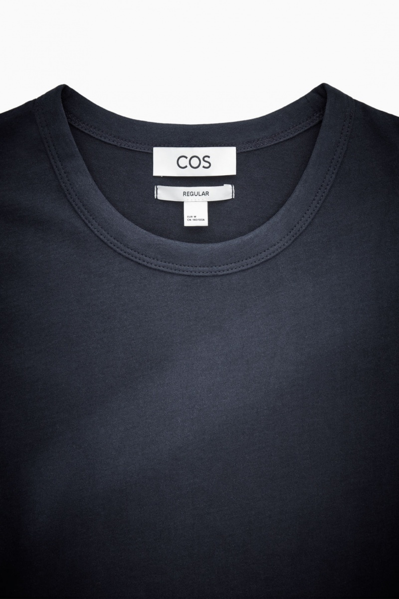 Men's COS Regular-Fit Mid-Weight Brushed T-Shirt Navy NZ-64SWPIHVE