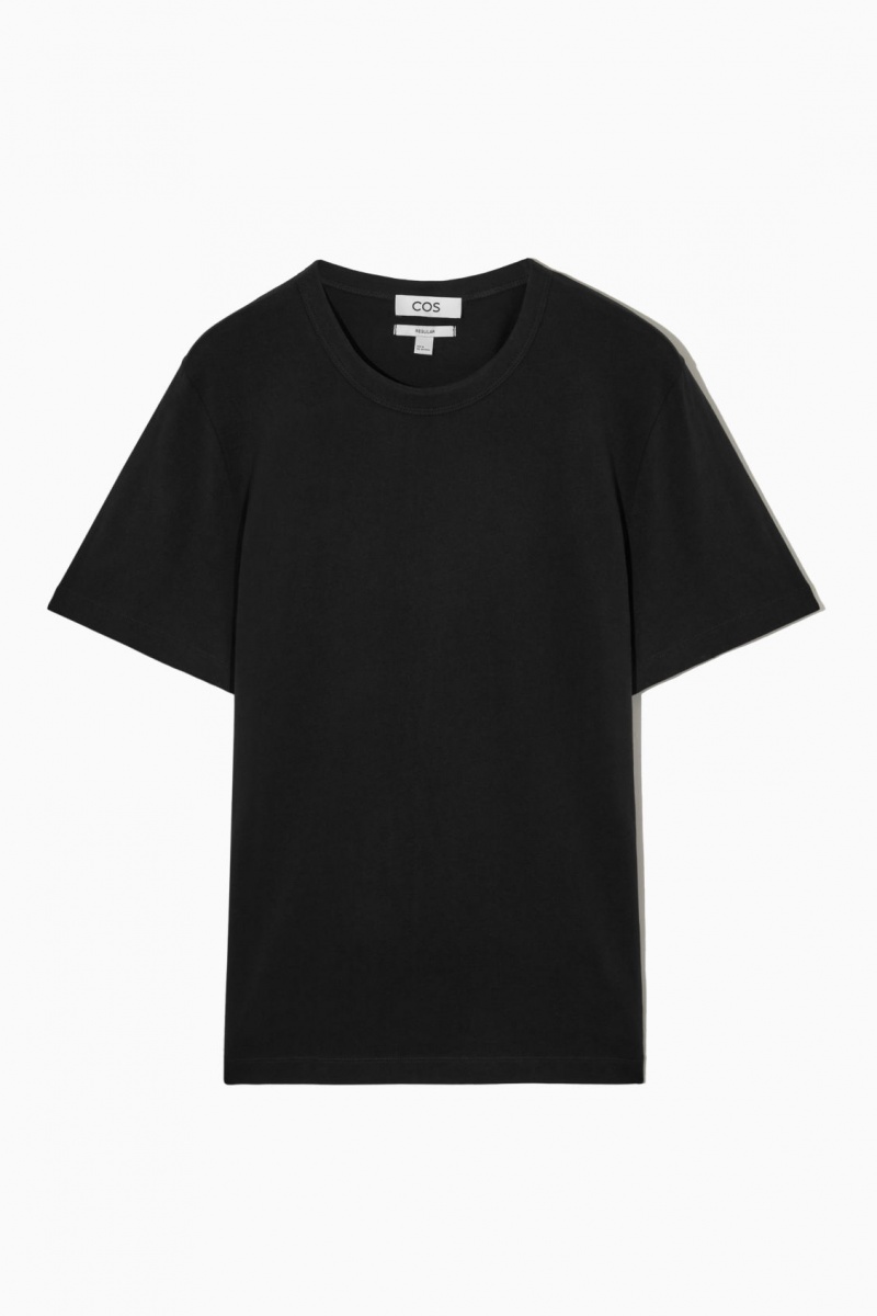 Men's COS Regular-Fit Mid-Weight Brushed T-Shirt Black NZ-36WSMJYRQ
