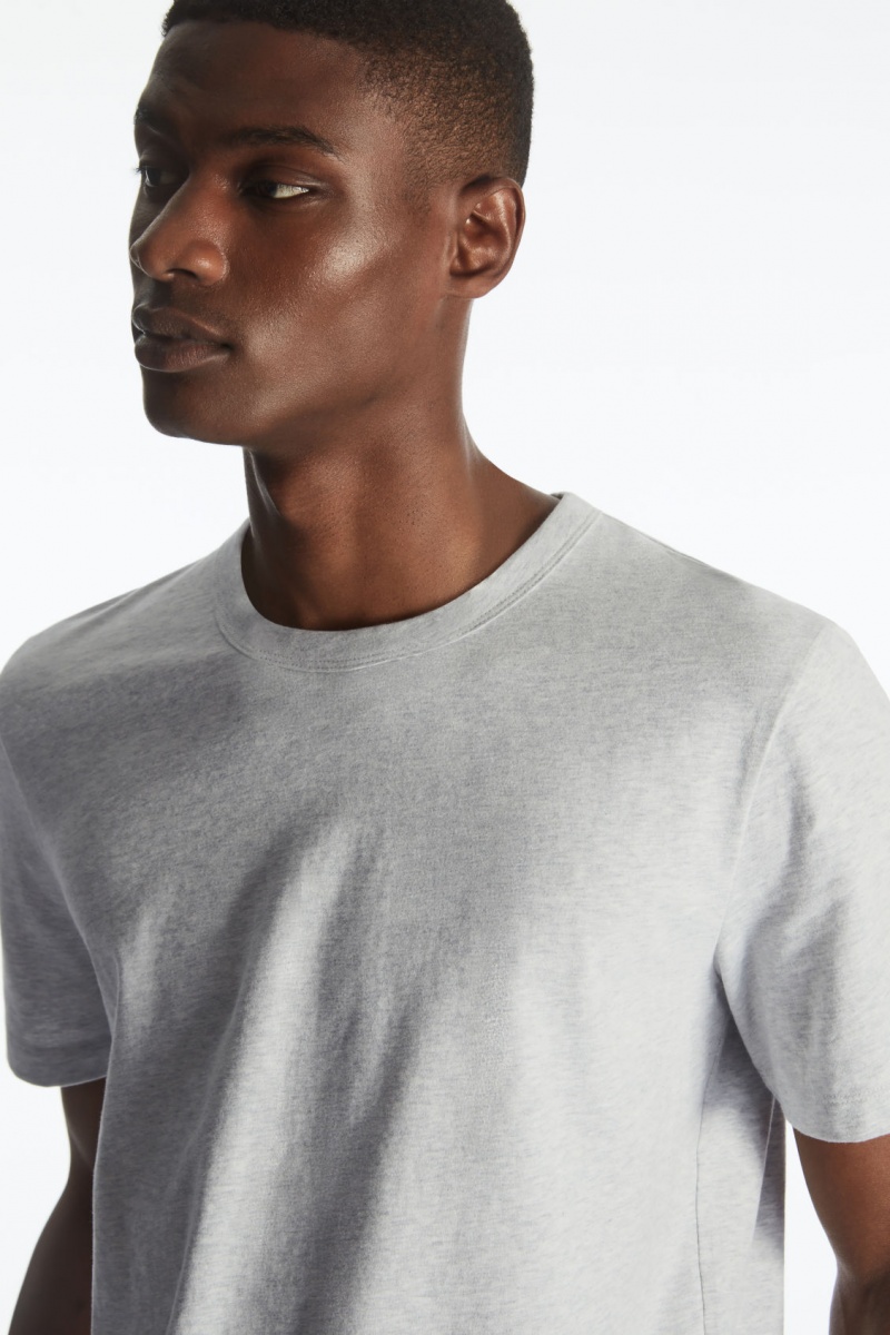 Men's COS Regular-Fit Mid-Weight Brushed T-Shirt Grey NZ-06WTUJEKP