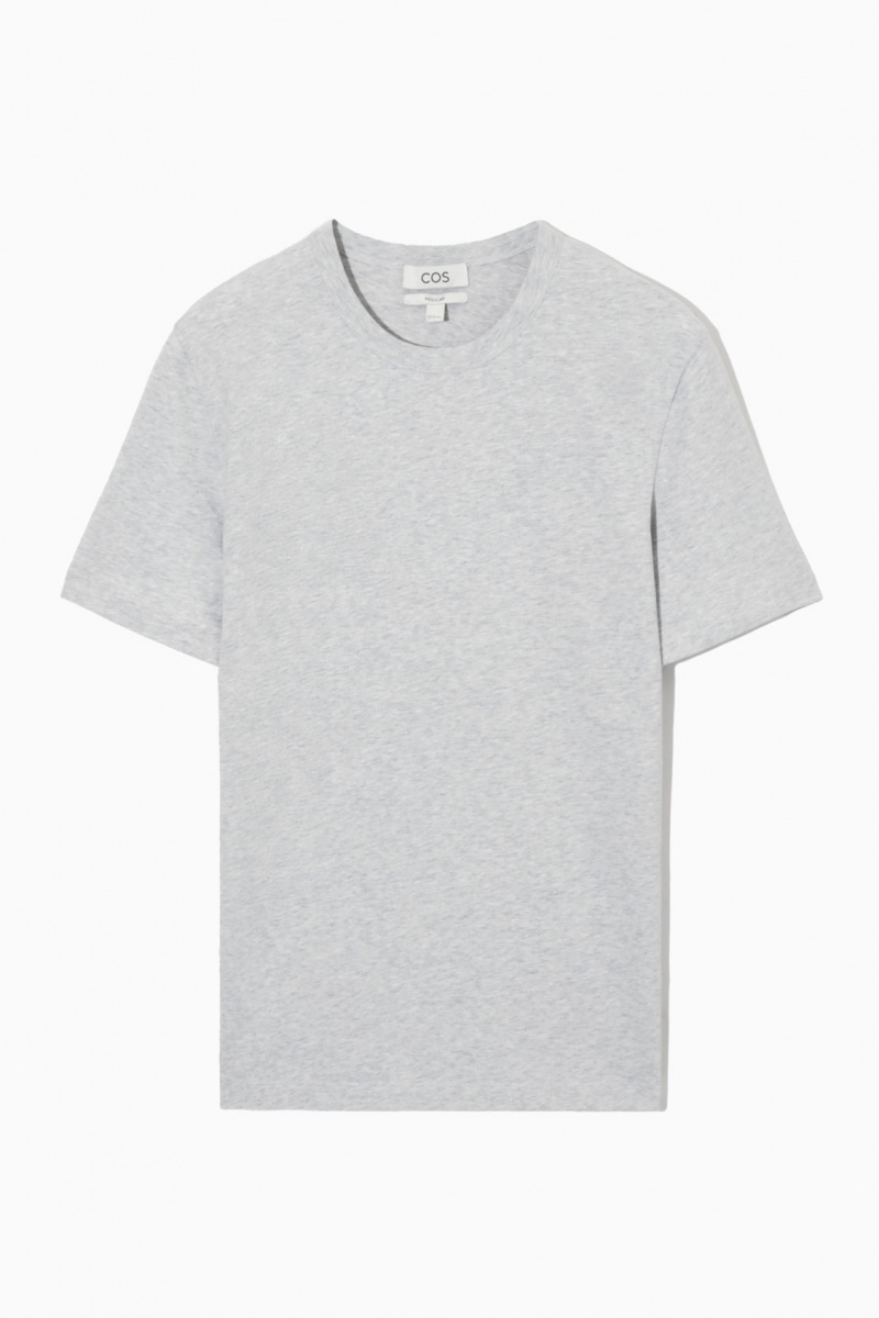 Men's COS Regular-Fit Mid-Weight Brushed T-Shirt Grey NZ-06WTUJEKP