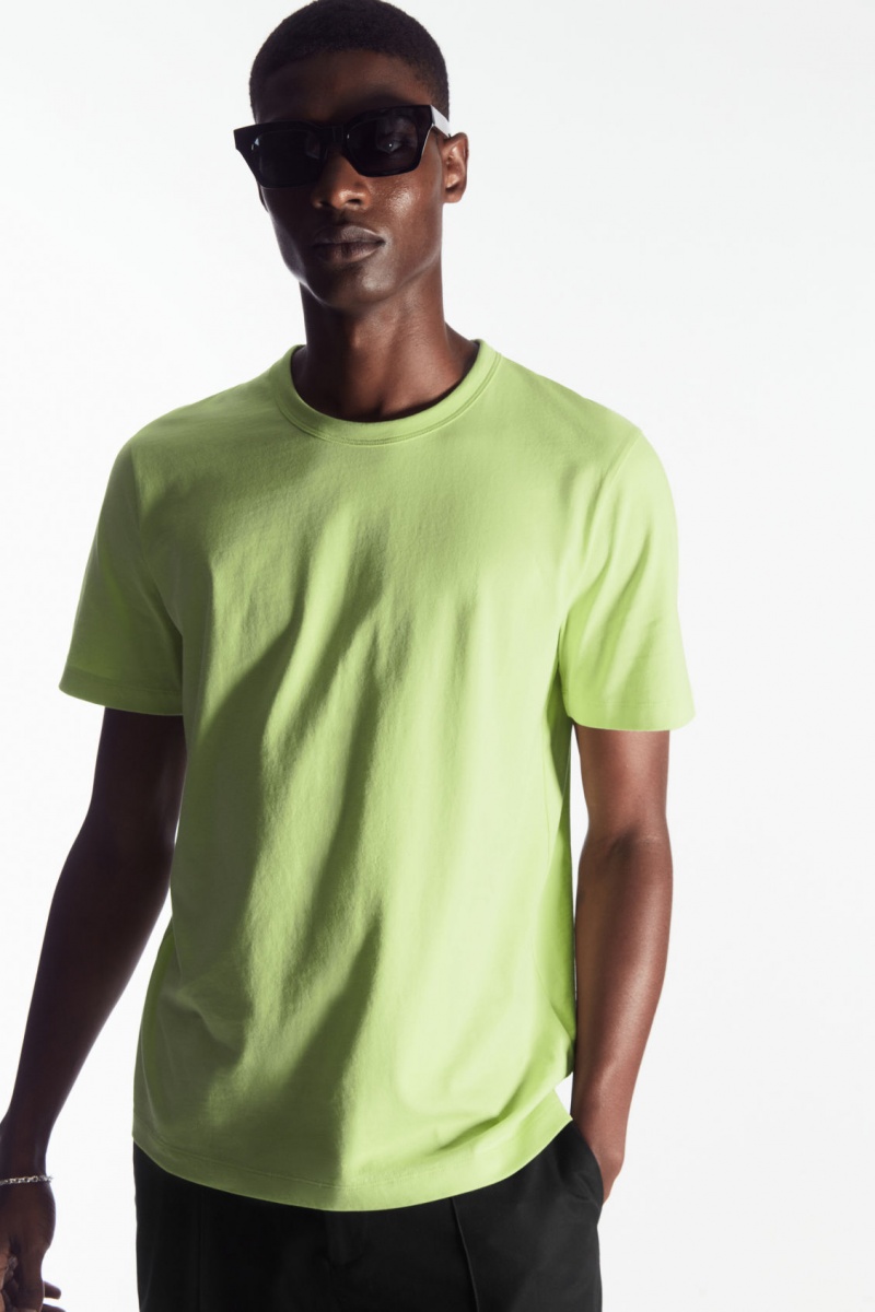 Men's COS Regular-Fit Mid-Weight Brushed T-Shirt Light Green NZ-42VIAMUZD