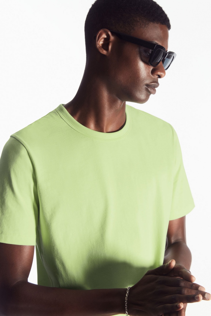 Men\'s COS Regular-Fit Mid-Weight Brushed T-Shirt Light Green NZ-42VIAMUZD
