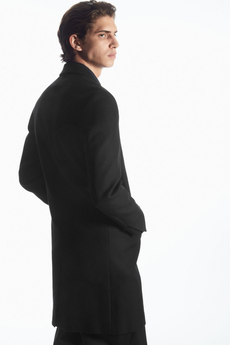 Men's COS Regular-Fit Twill Coats Black NZ-95LJEVBFQ