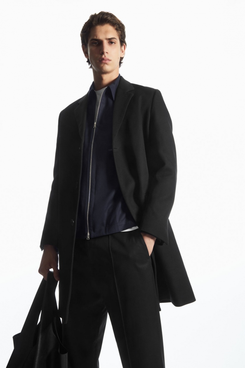 Men's COS Regular-Fit Twill Coats Black NZ-95LJEVBFQ