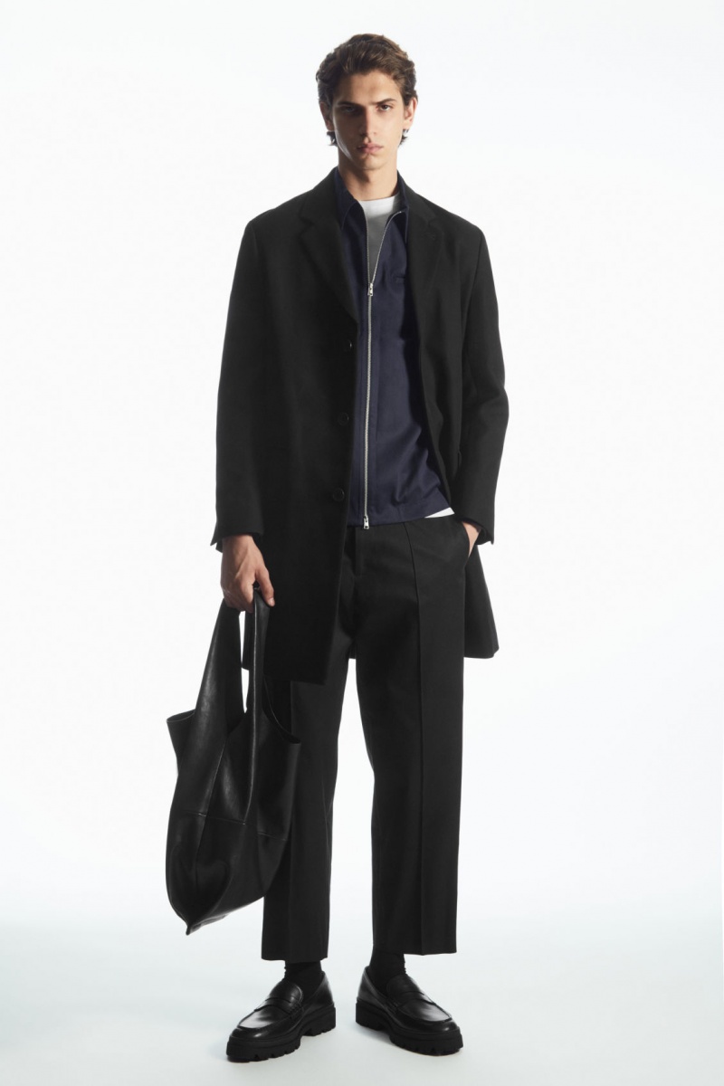 Men\'s COS Regular-Fit Twill Coats Black NZ-95LJEVBFQ