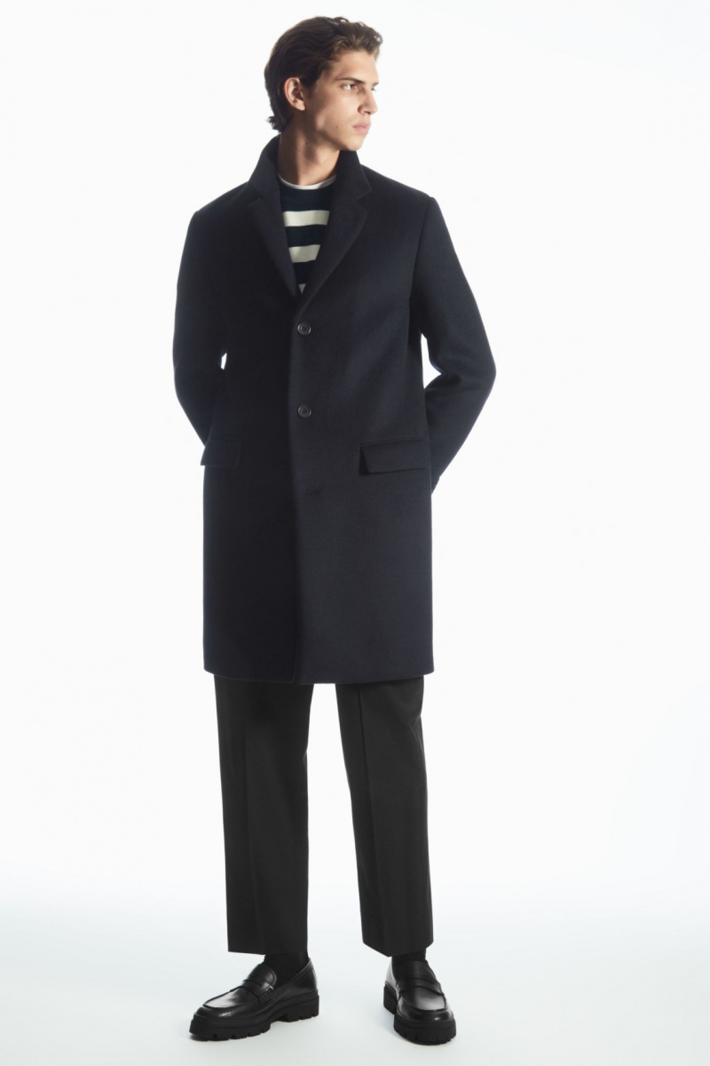Men's COS Regular-Fit Wool-Blend Coats Navy NZ-51HMJFVSZ