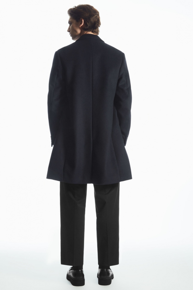 Men's COS Regular-Fit Wool-Blend Coats Navy NZ-51HMJFVSZ