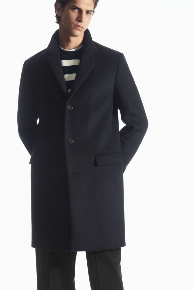 Men's COS Regular-Fit Wool-Blend Coats Navy NZ-51HMJFVSZ