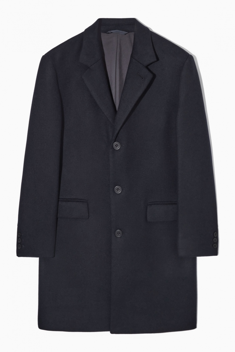 Men's COS Regular-Fit Wool-Blend Coats Navy NZ-51HMJFVSZ