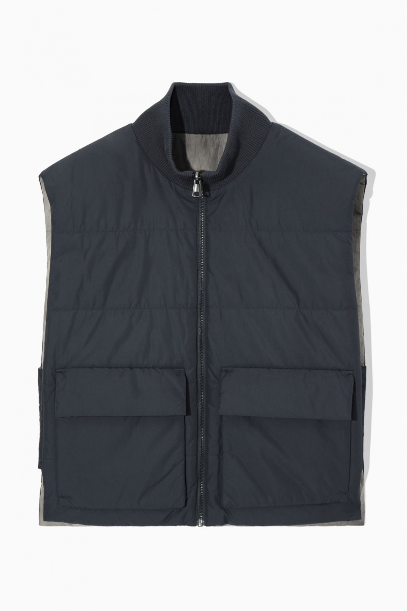 Men's COS Reversible Padded Utility Gilet Coats Grey / Navy NZ-45GCHYLQO