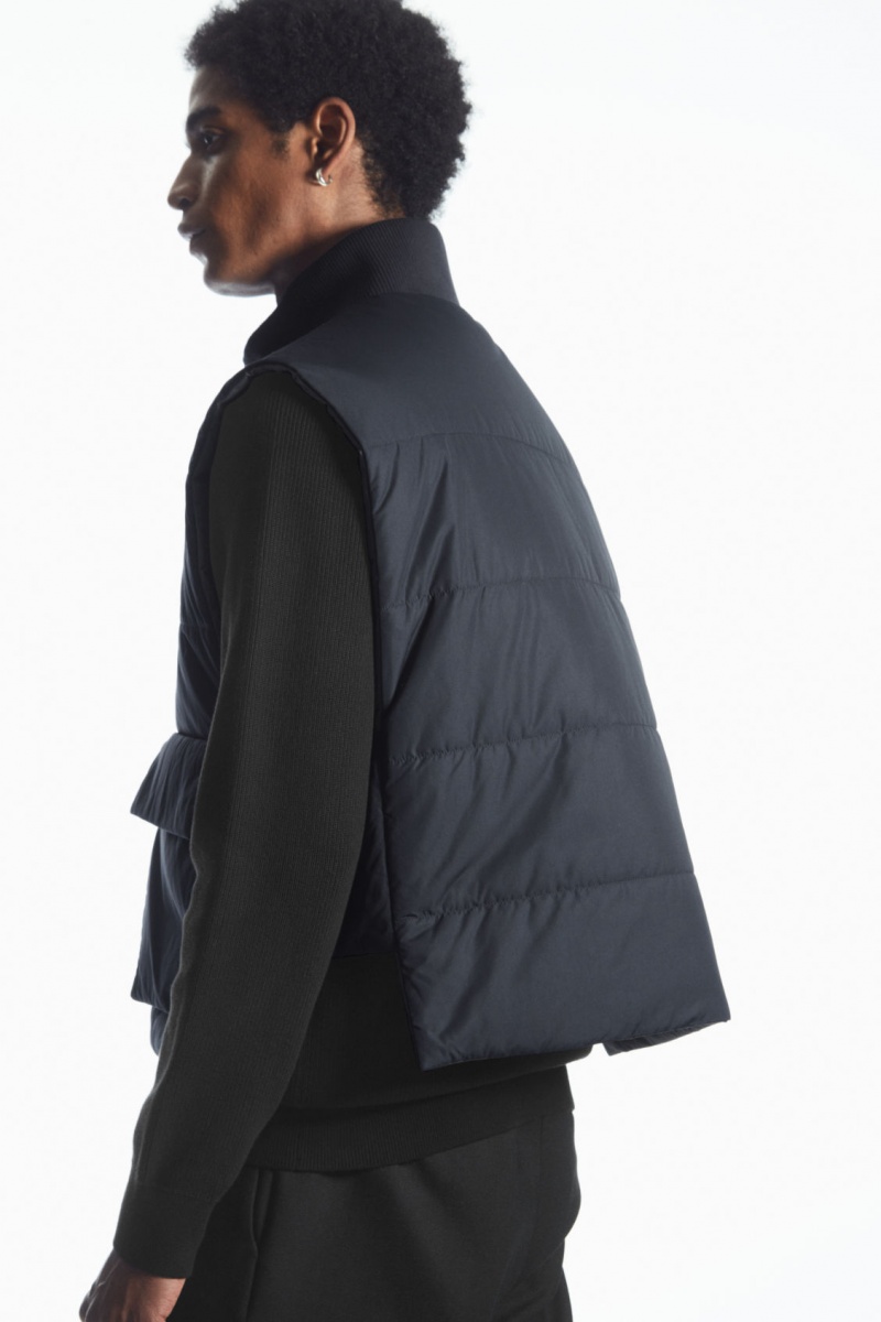 Men's COS Reversible Padded Utility Gilet Coats Grey / Navy NZ-84MOVJZHR