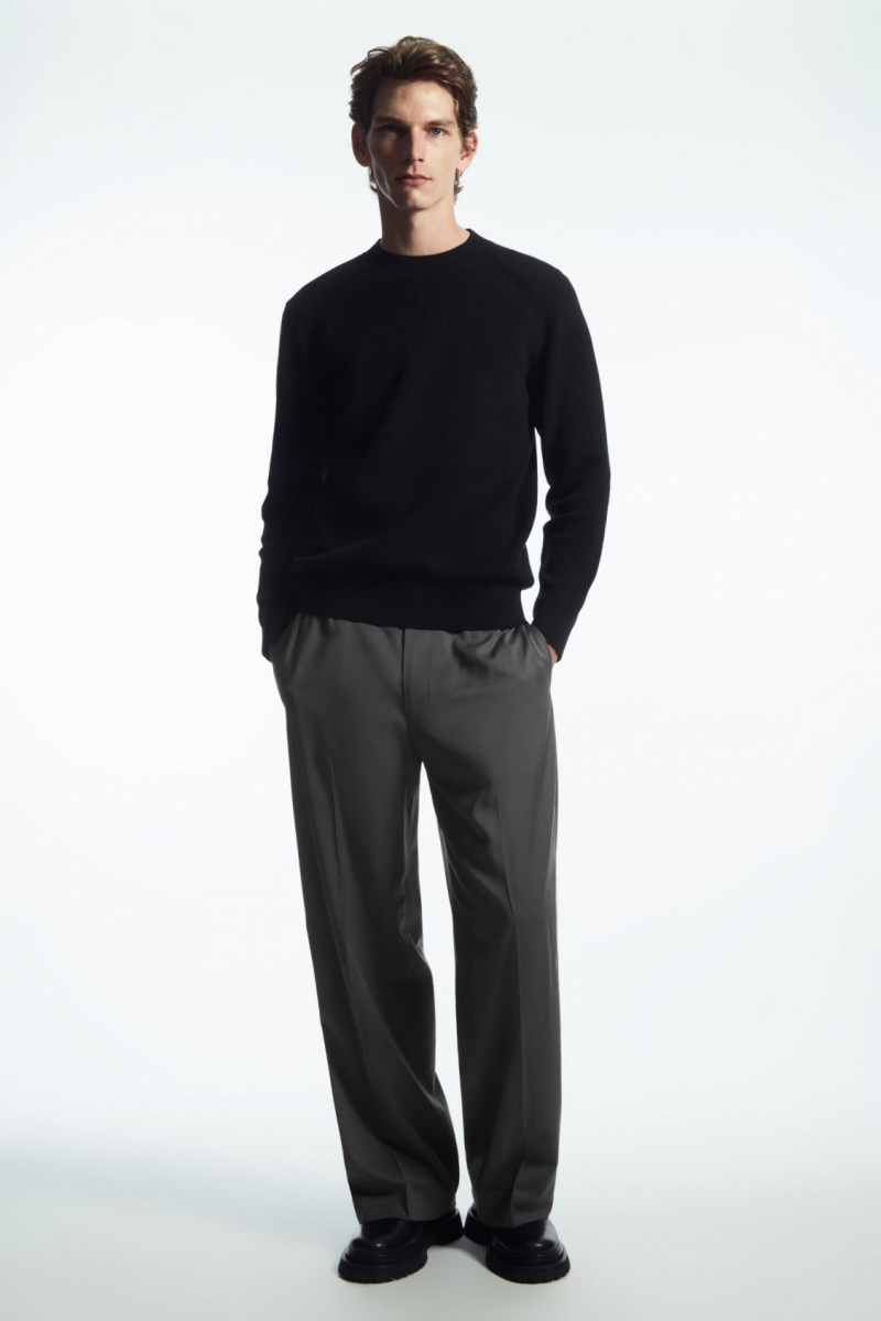 Men's COS Ribbed-Knit Sweaters Black NZ-31IOSCKVJ