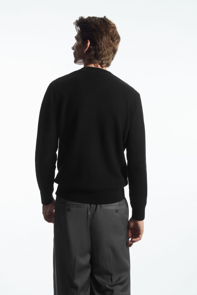Men's COS Ribbed-Knit Sweaters Black NZ-31IOSCKVJ