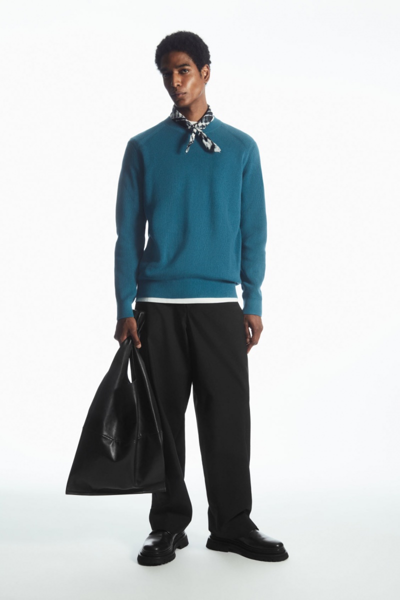 Men's COS Ribbed-Knit Sweaters Dark Turquoise NZ-15TUXQIHA