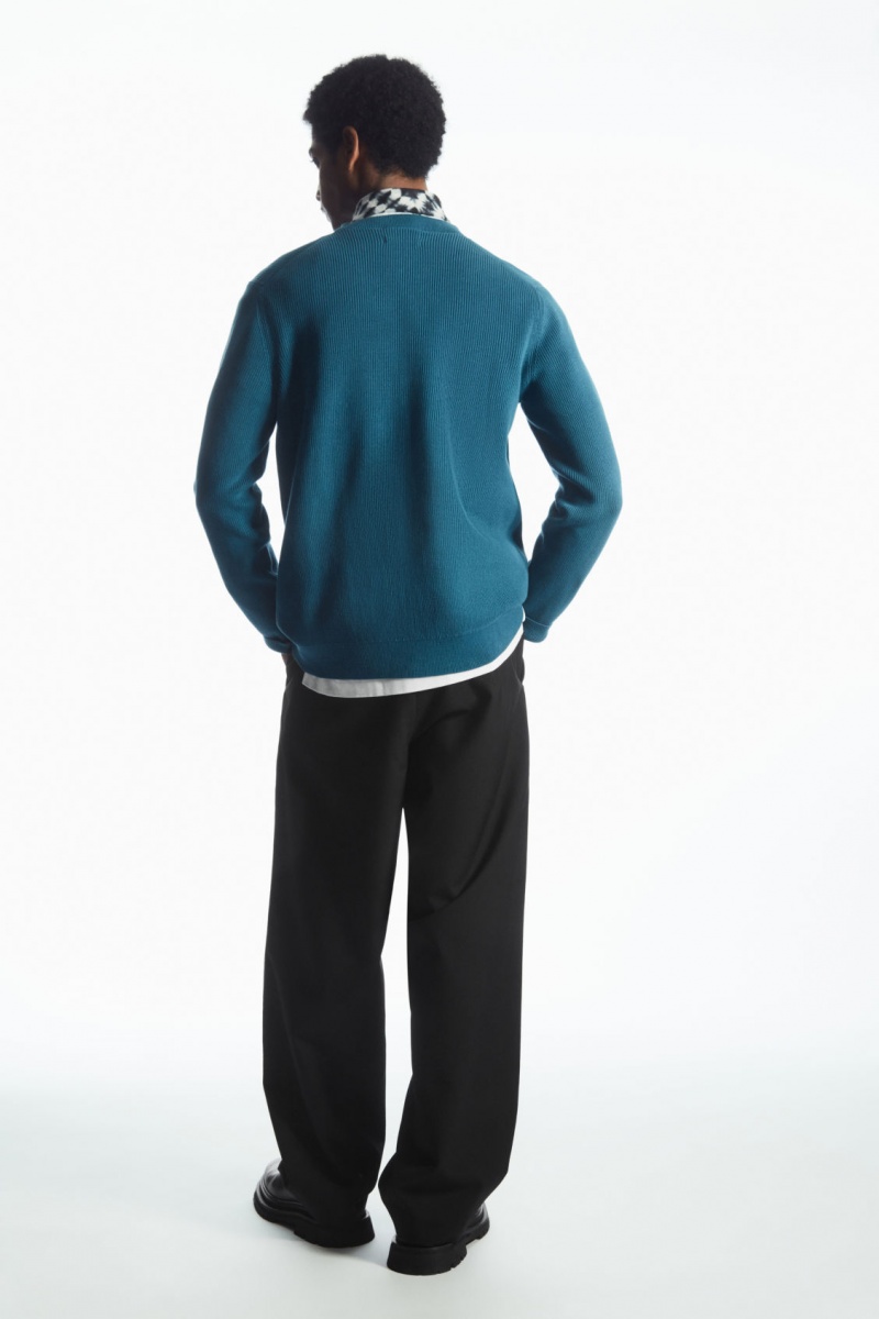 Men's COS Ribbed-Knit Sweaters Dark Turquoise NZ-15TUXQIHA