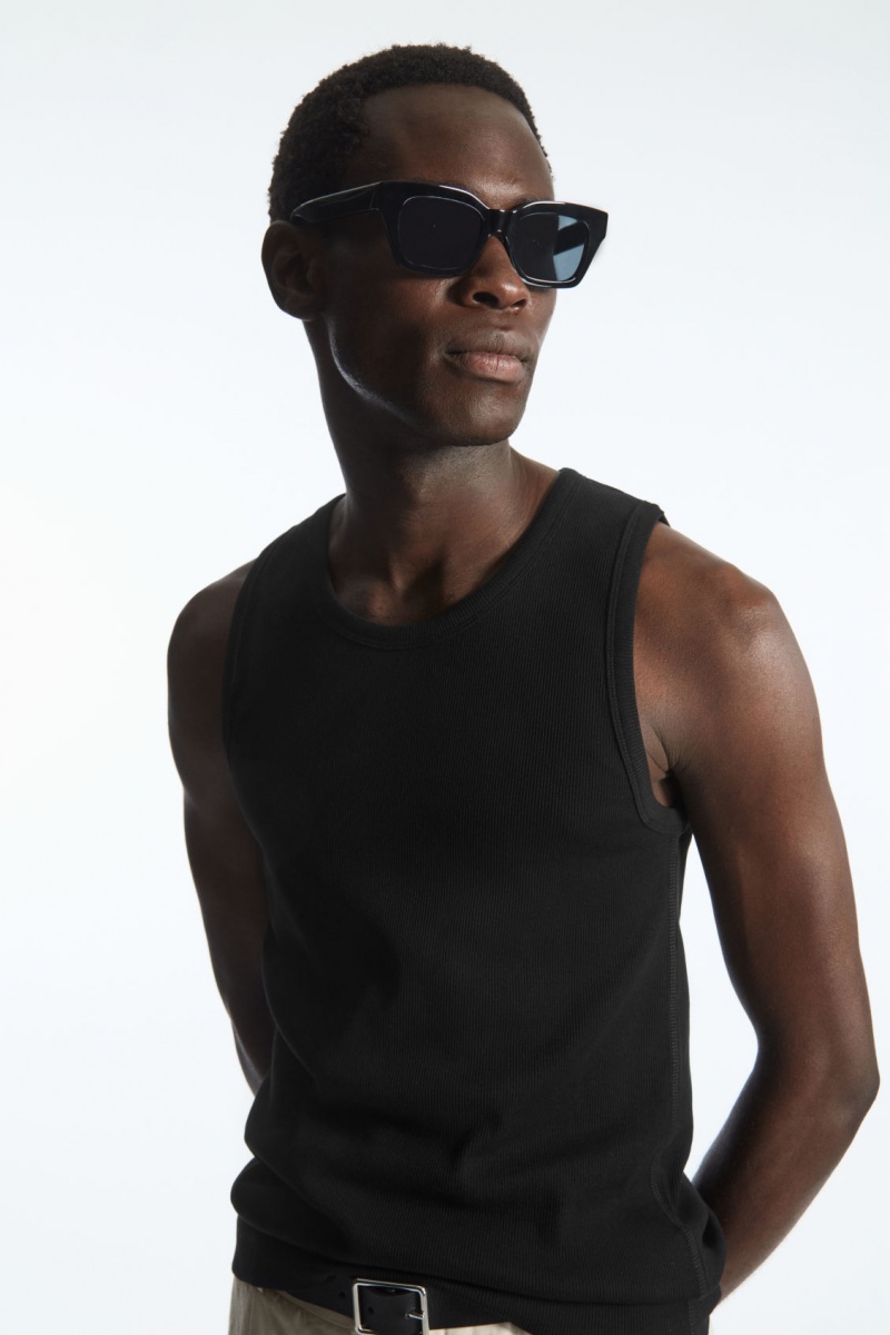 Men's COS Ribbed Tank Top Black NZ-90BEOPZHM