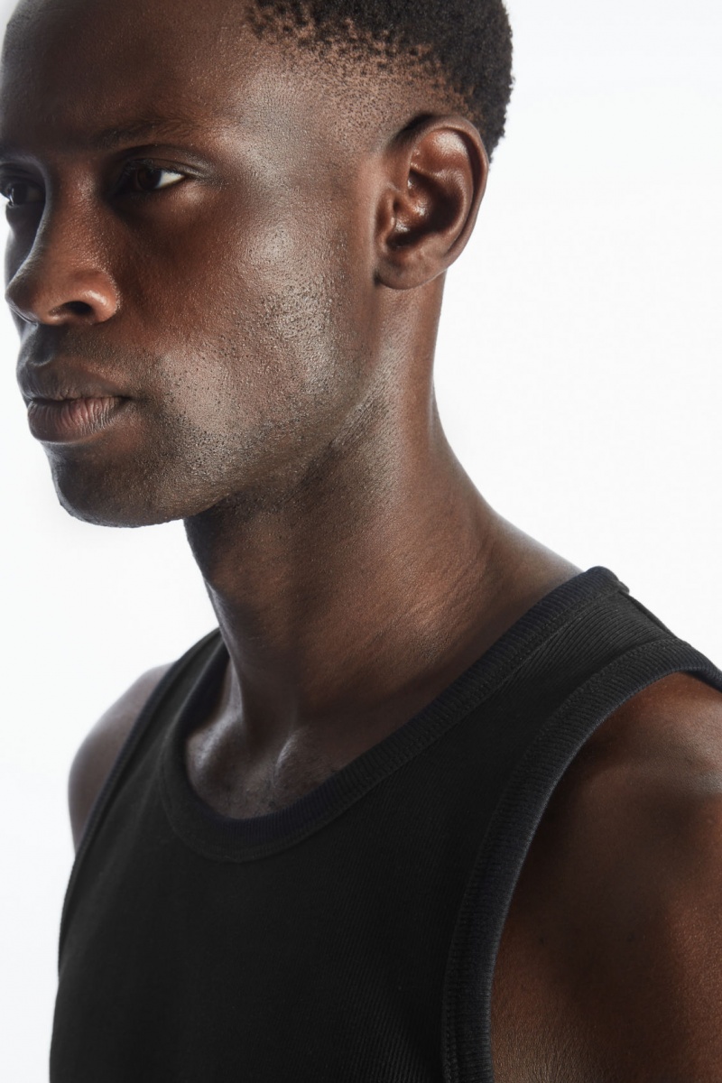Men's COS Ribbed Tank Top Black NZ-90BEOPZHM