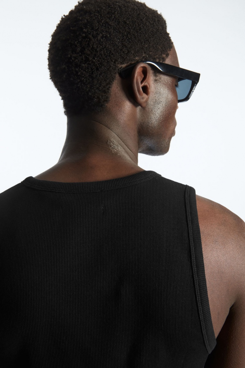 Men's COS Ribbed Tank Top Black NZ-90BEOPZHM