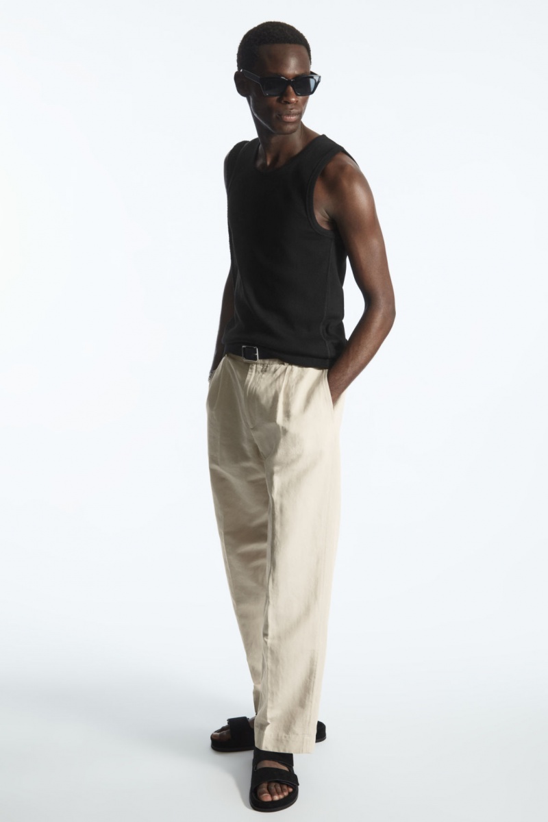 Men's COS Ribbed Tank Top Black NZ-90BEOPZHM