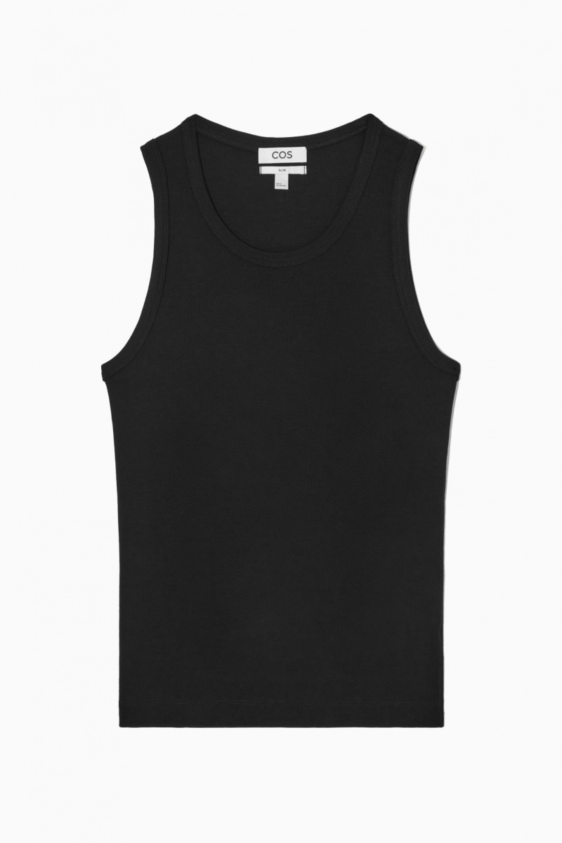 Men's COS Ribbed Tank Top Black NZ-90BEOPZHM