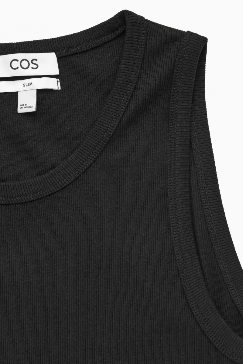 Men's COS Ribbed Tank Top Black NZ-90BEOPZHM