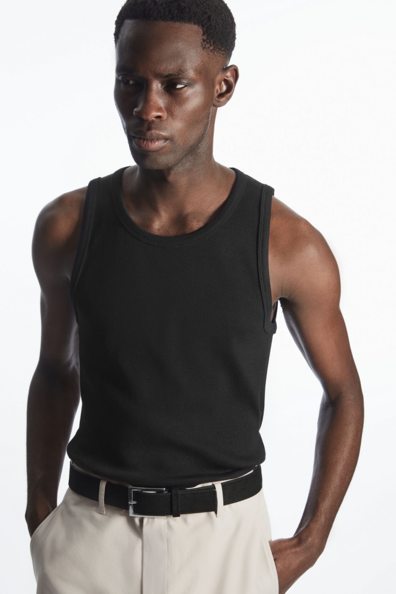 Men\'s COS Ribbed Tank Top Black NZ-90BEOPZHM