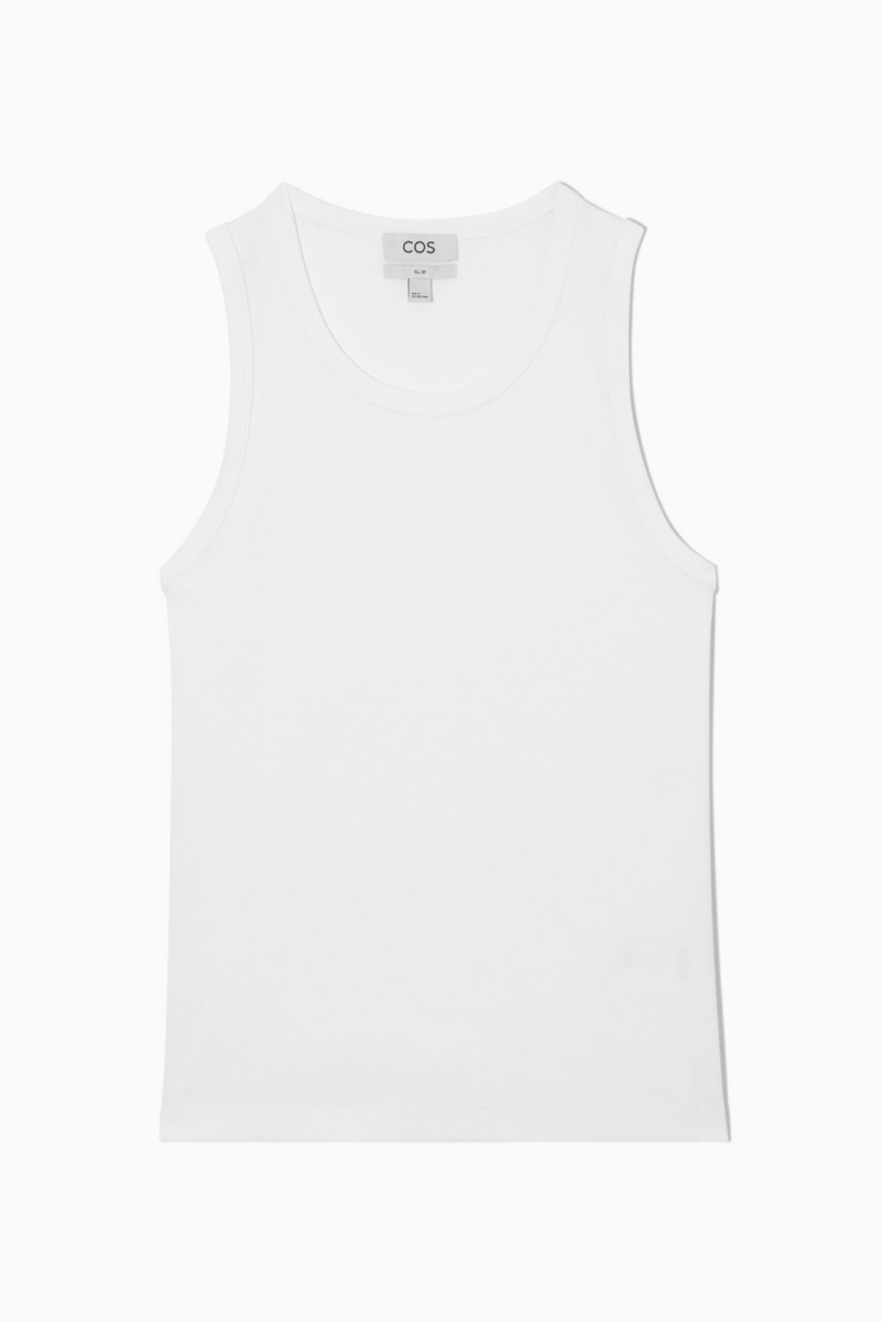 Men's COS Ribbed Tank Top White NZ-13OLDRYFJ
