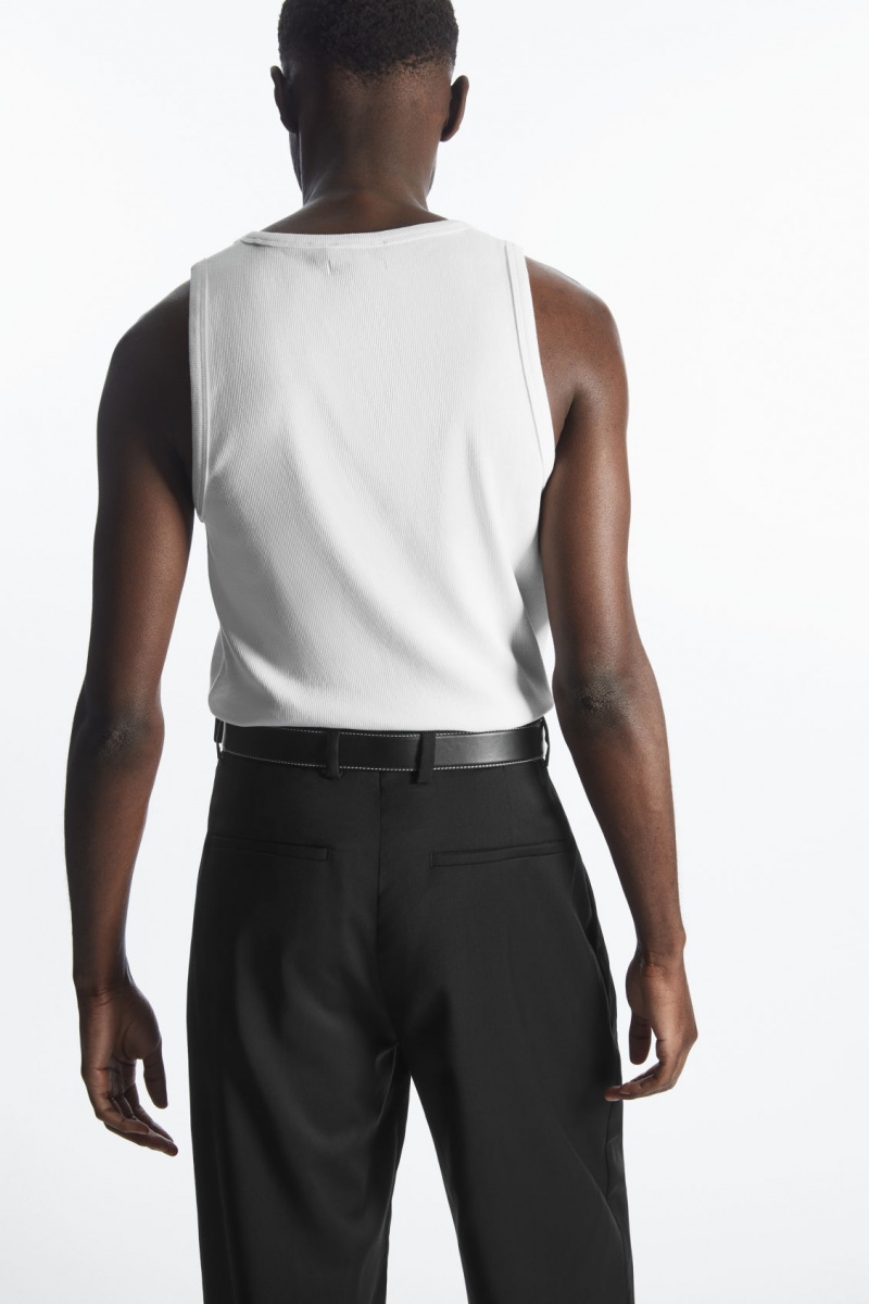 Men's COS Ribbed Tank Top White NZ-13OLDRYFJ
