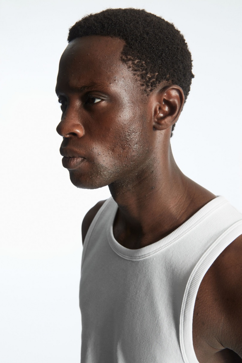 Men's COS Ribbed Tank Top White NZ-13OLDRYFJ