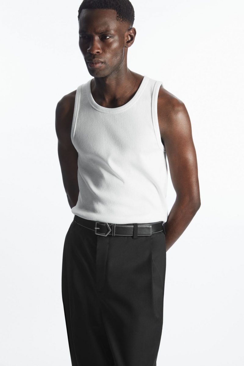 Men\'s COS Ribbed Tank Top White NZ-13OLDRYFJ