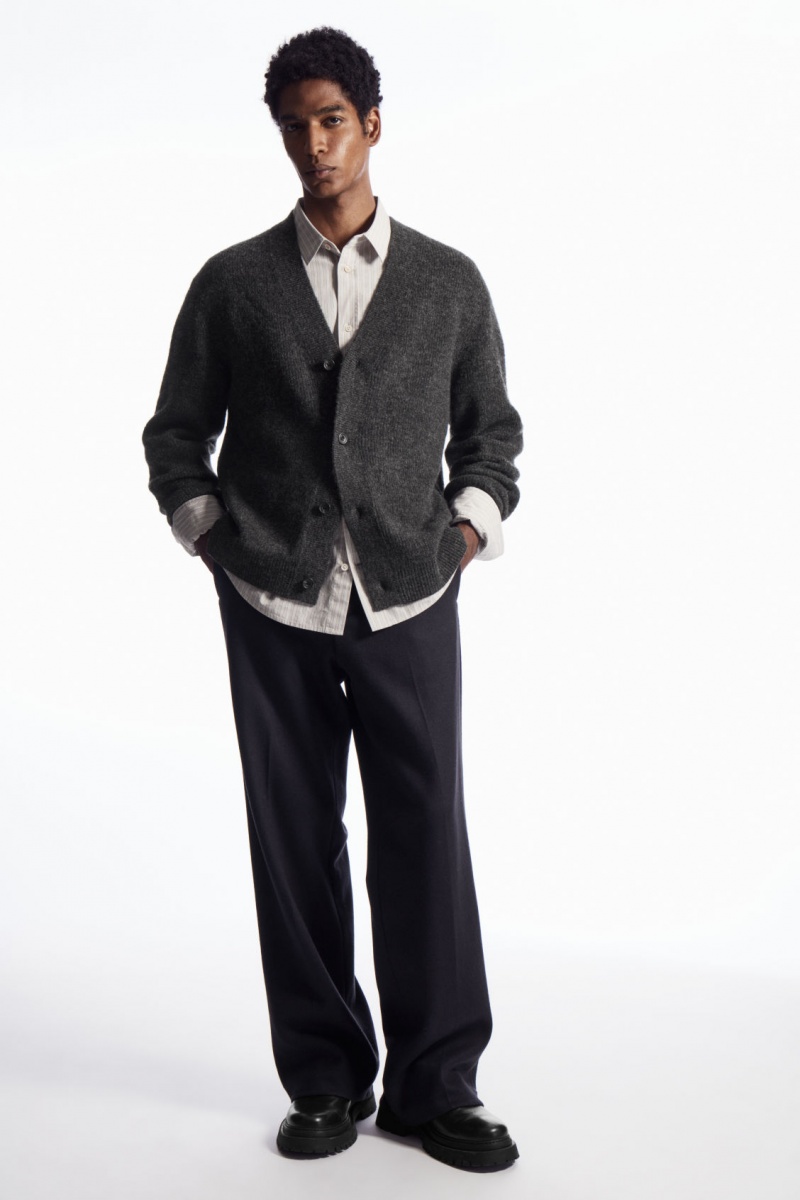 Men's COS Ribbed Wool-Blend Cardigan Dark Grey NZ-01JGAFTOY