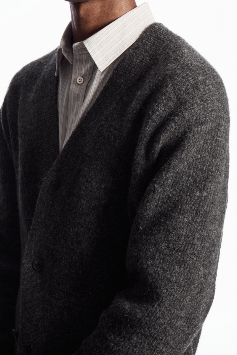 Men's COS Ribbed Wool-Blend Cardigan Dark Grey NZ-01JGAFTOY
