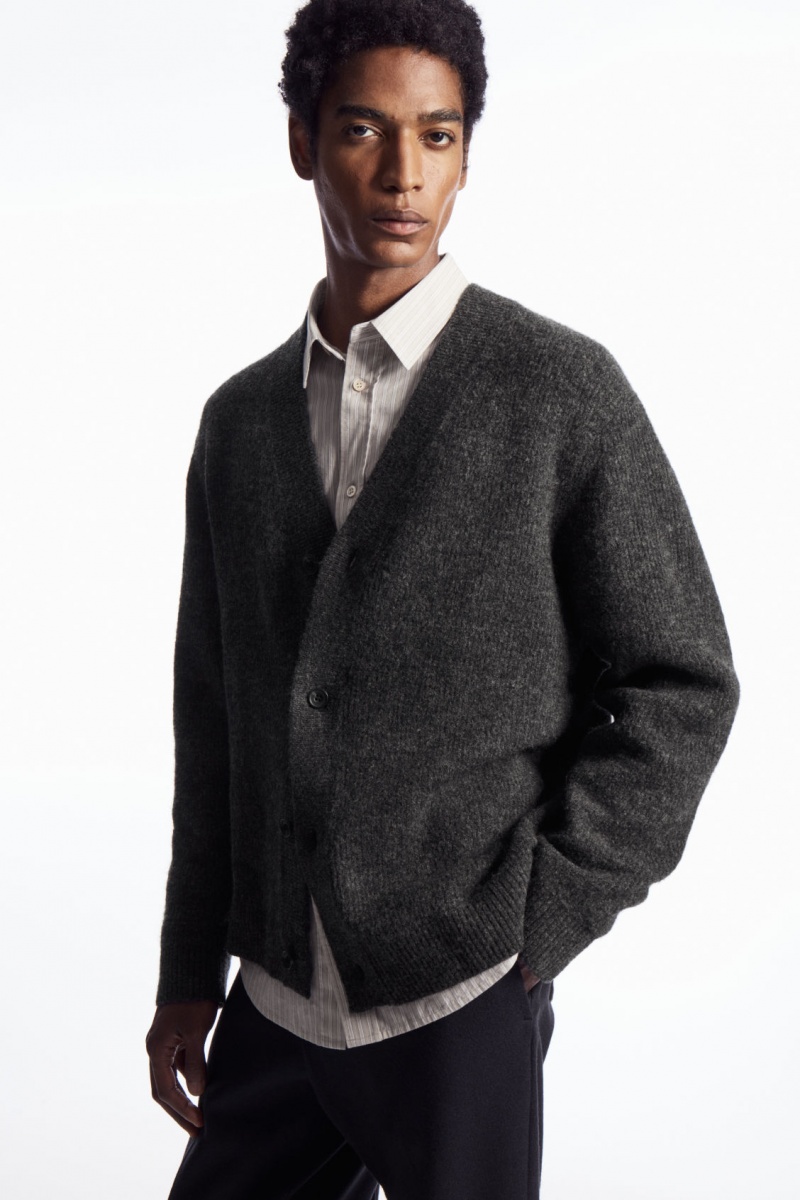 Men's COS Ribbed Wool-Blend Cardigan Dark Grey NZ-01JGAFTOY