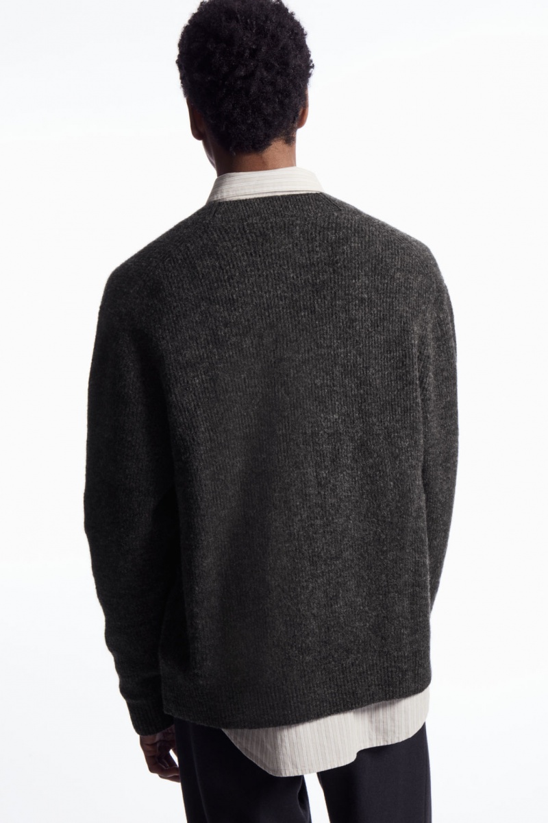 Men's COS Ribbed Wool-Blend Cardigan Dark Grey NZ-01JGAFTOY