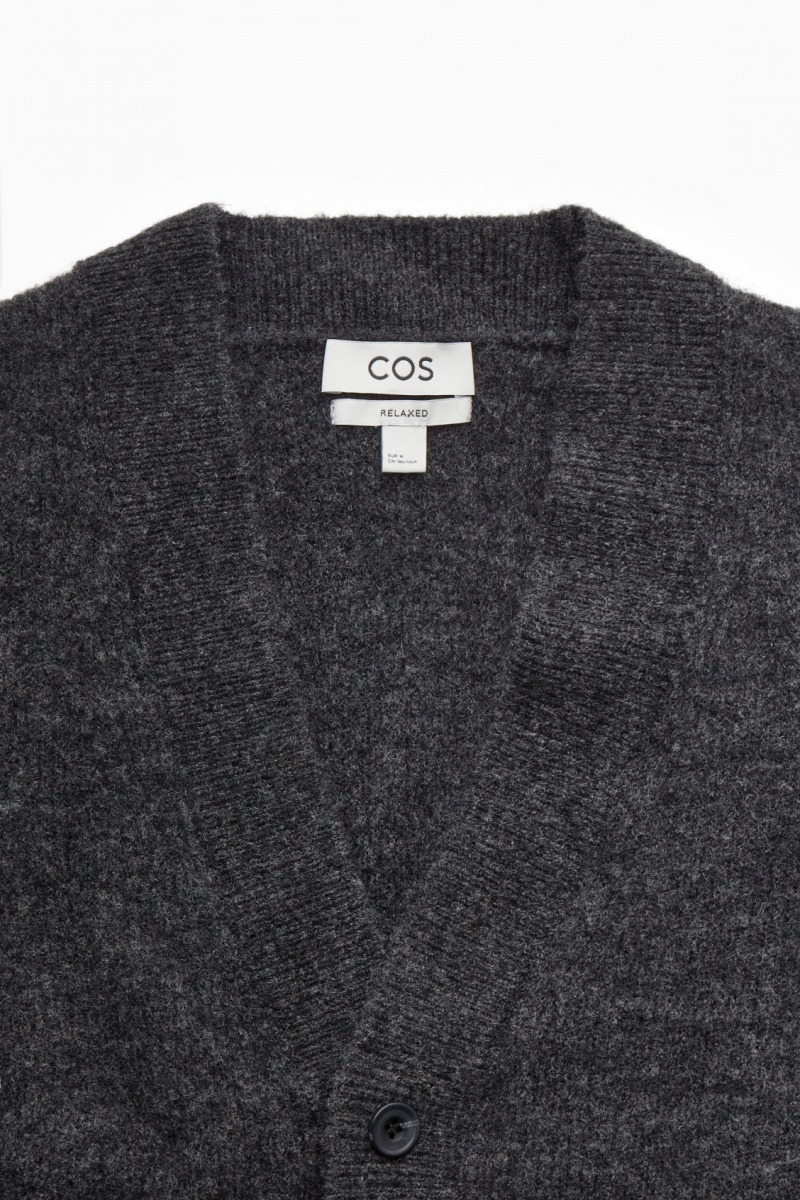 Men's COS Ribbed Wool-Blend Cardigan Dark Grey NZ-01JGAFTOY