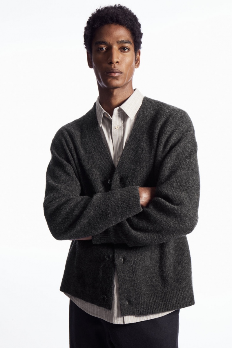 Men\'s COS Ribbed Wool-Blend Cardigan Dark Grey NZ-01JGAFTOY
