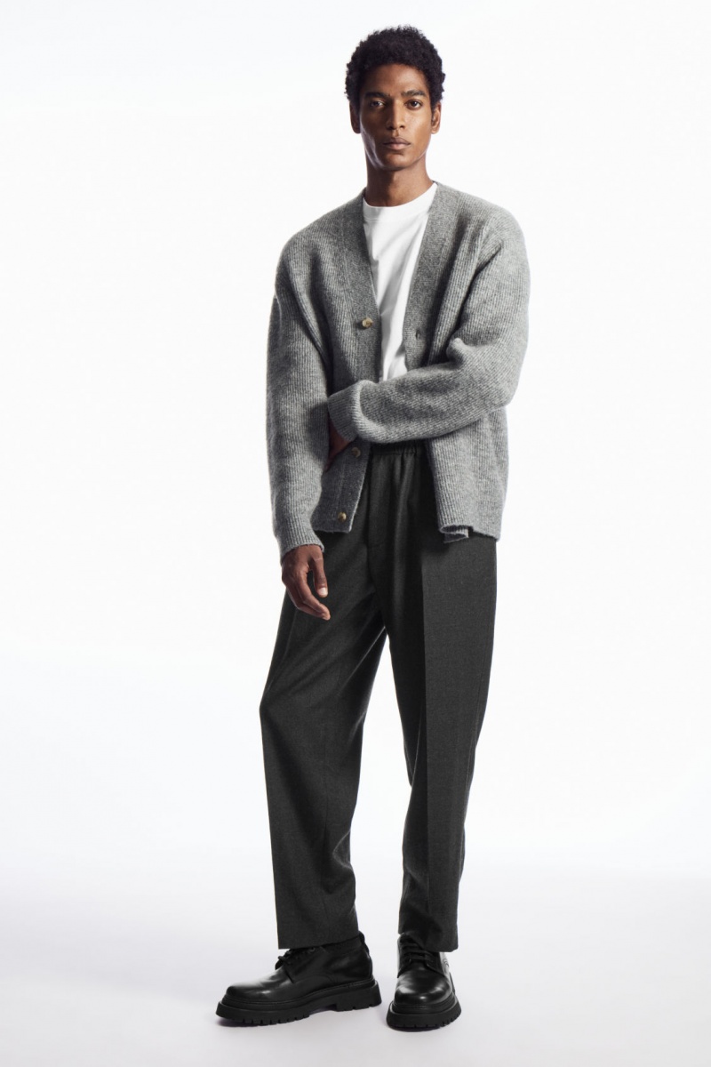 Men's COS Ribbed Wool-Blend Cardigan Grey NZ-04WOTZMEI